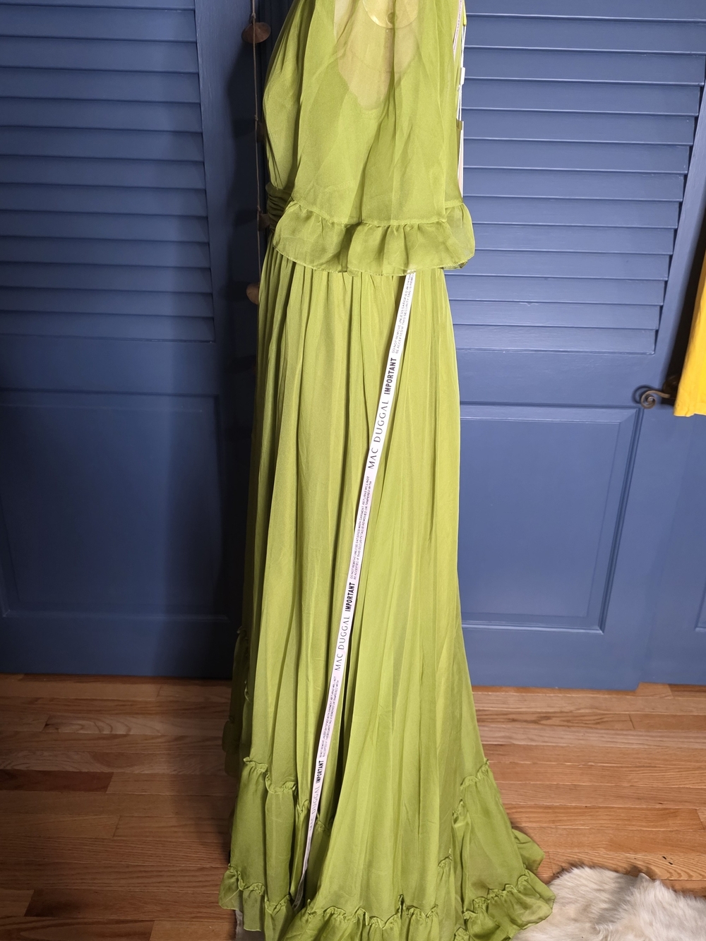 NWT Mac Duggal Chiffon Ruched Illusion Ruffle Gown Olive Chartreuse 8 - Picture 6 of 12